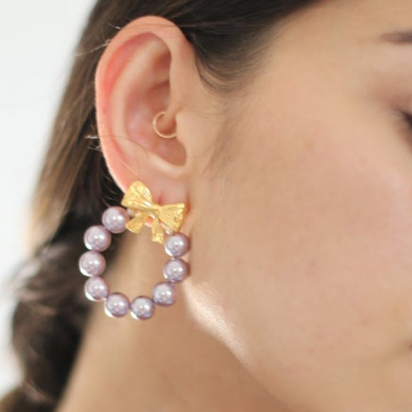 Mirit Weinstock Bow Bead Hoops in Gold/Lavendar - Picture 5 of 5